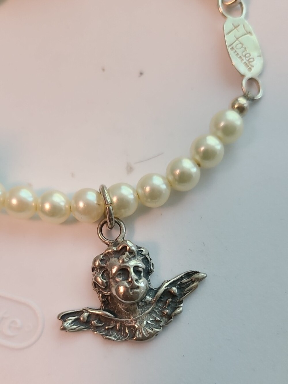 Pearl Bracelet with Sterling Silver Cherub Charms - Picture 5 of 7